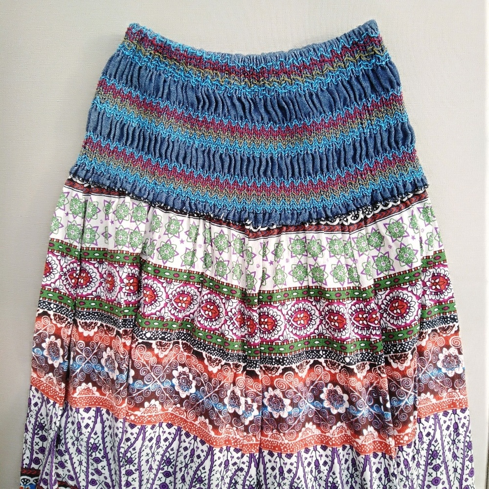Petite cotton printed long skirt with high waist